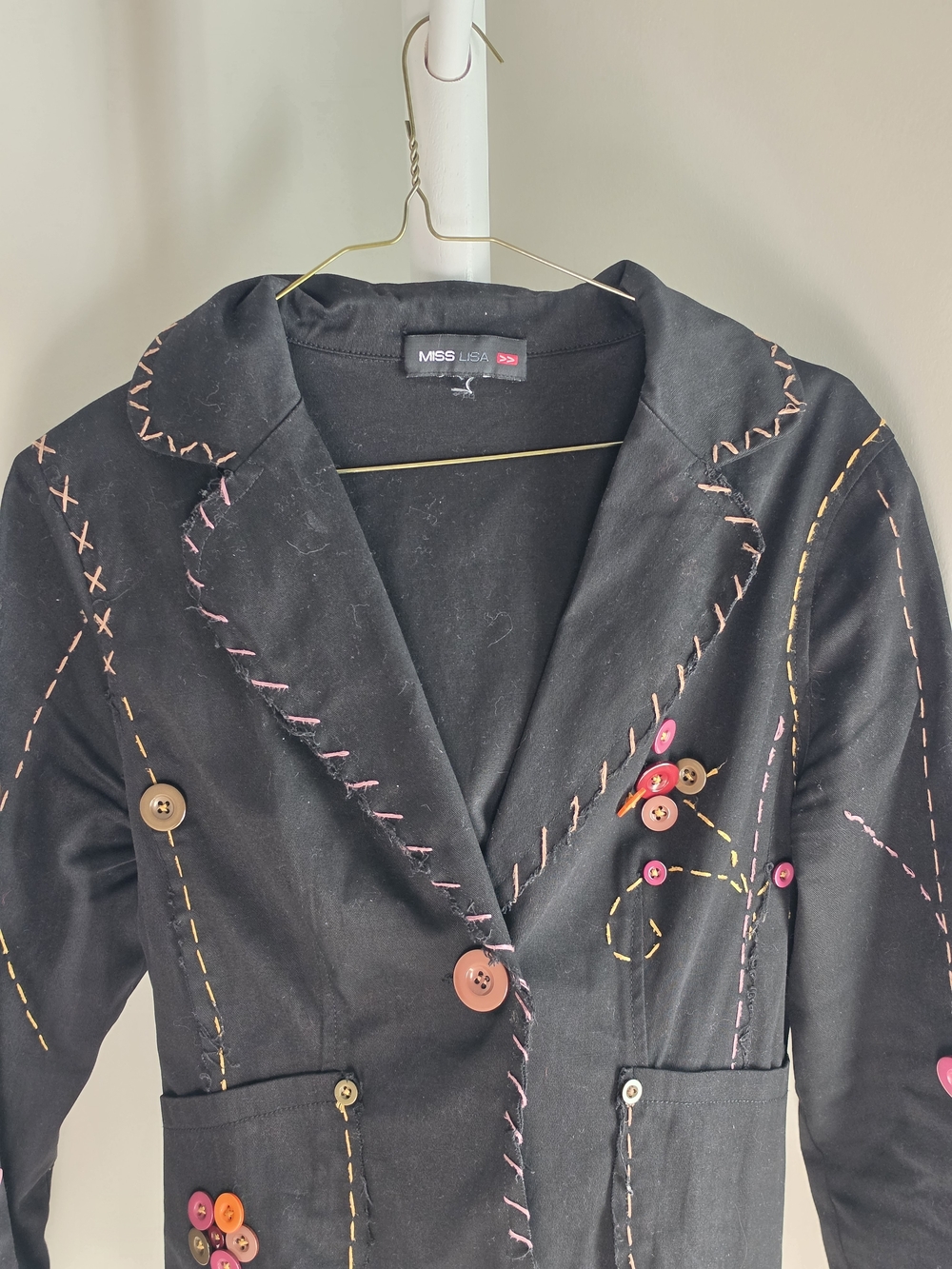 Miss Lisa Black Embroidered Button-Accent Blazer Jacket - Picture 3 of 9